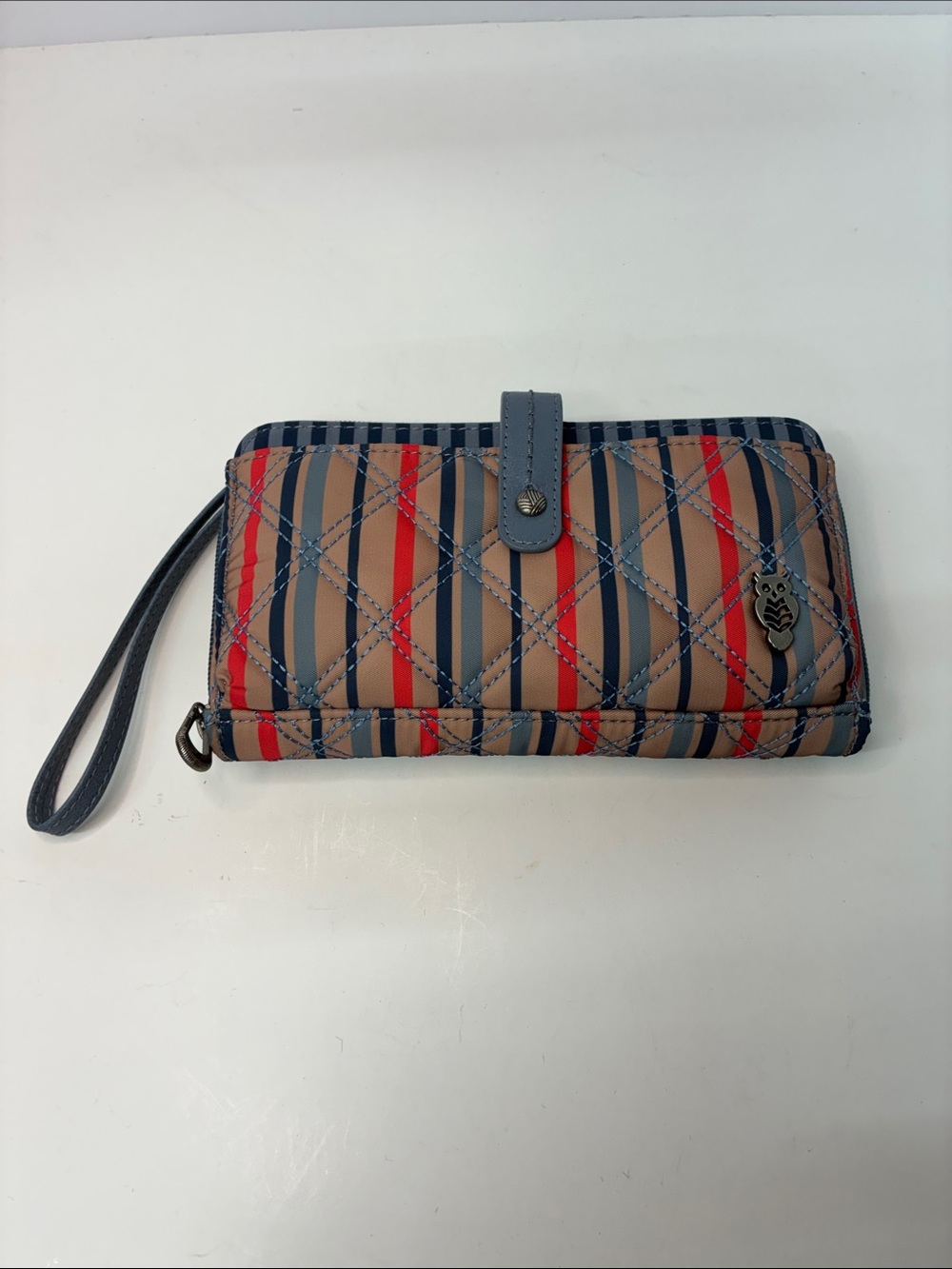 Sakroots Quilted Striped Wristlet Clutch - Navy, Coral & Tan